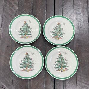 Spode Christmas Tree S3324 C Bread Dessert Plates Set of 4 Made in England 6.25"